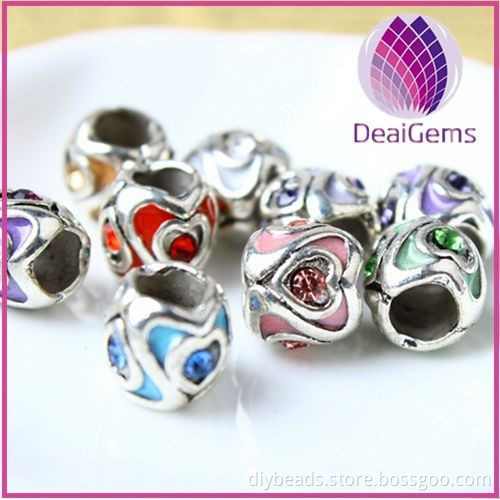 heart shape mixed colors 8x9mm alloy beads with crystal